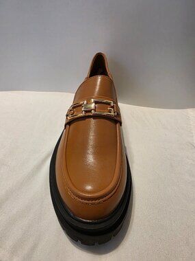 Chunky Lug Sole Platform Loafers Womens Faux Leather Neutral Brown 8